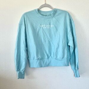 Old Navy So Comfy East Coast Run Club Crop Sweatshirt Sky Blue SP PETITE NEW